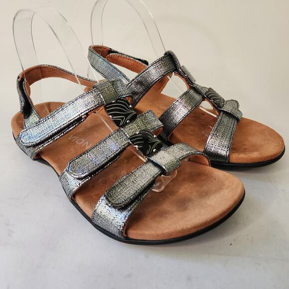 Vionic Amber Triple Strap Sandal Women's 8 WIDE Silver Leather Arch Support Shoe - Picture 1 of 8